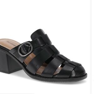 BareTraps Black Leather Mules with Block Heel